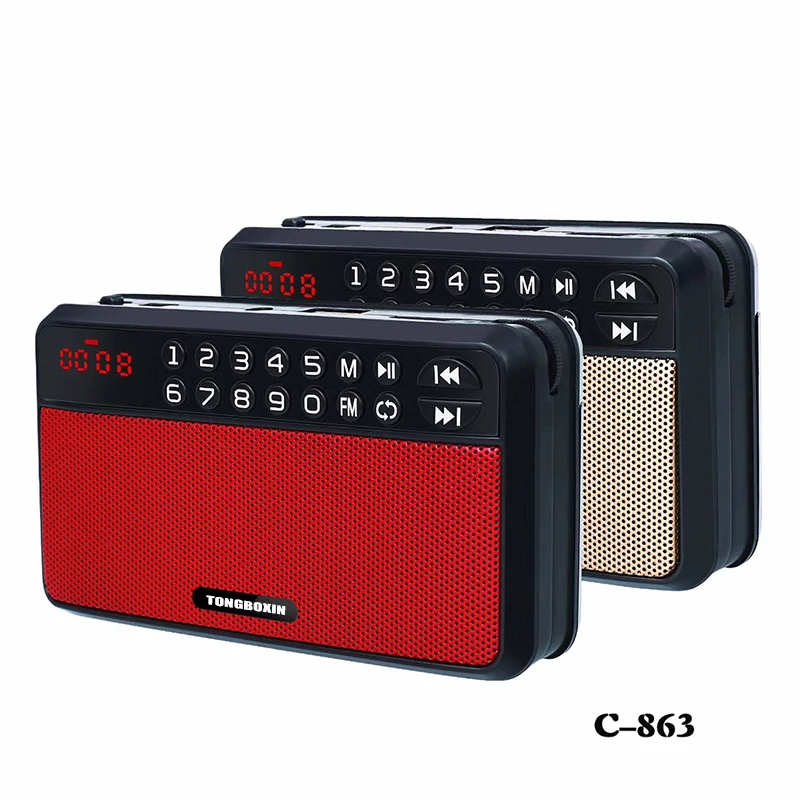 

C-863 Mini Portable FM Radio Speaker TF USB Mp3 Player Speakers Can Use Two 18650 Battery With 3.5mm Headphone Out