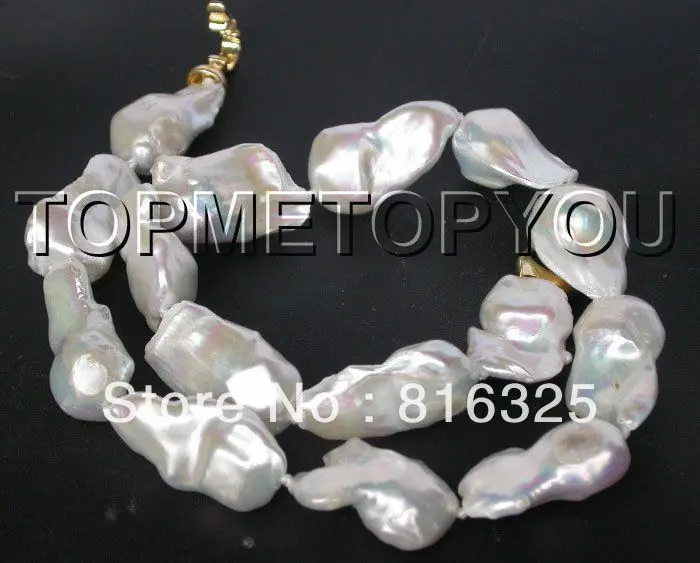 

>>WOW Luster 28mm natural white Reborn Keshi pearls necklace
