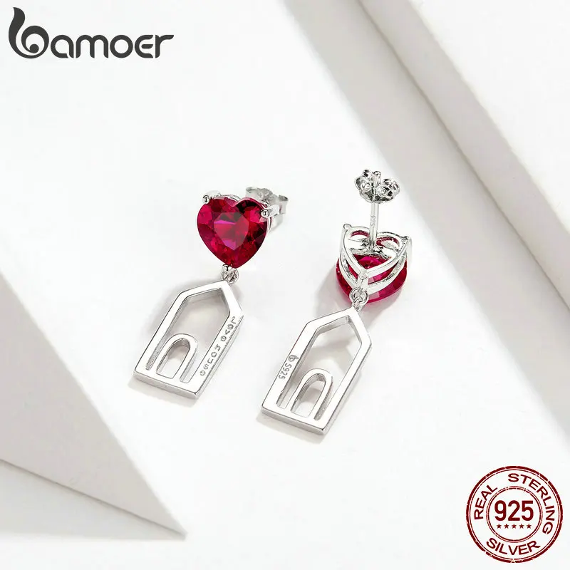 Bamoer Love House Висячие серьги для женщин, Стерлинговое Серебро, семейные висячие серьги в форме сердца, модные массивные ювелирные изделия BSE133