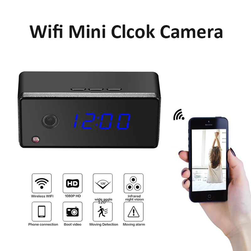 Wifi IP Mini Clock Camera 720P HD Night Vision Secret Camera Alarm Setting Table Clock Camera Wireless Home Security Cam Espion