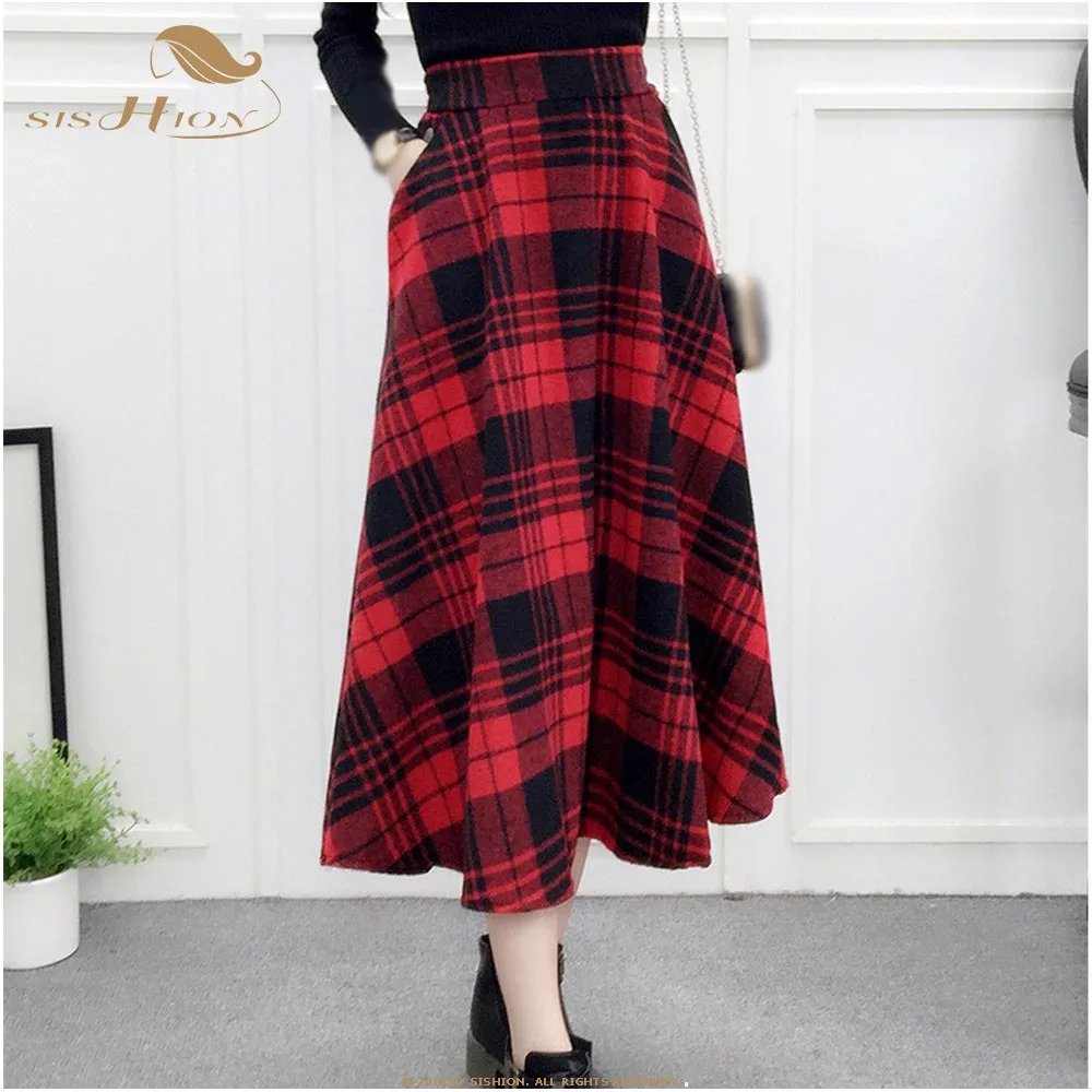 Aliexpress.com : Buy SISHION Winter Plaid Skirt Checkerboard Warm Midi ...