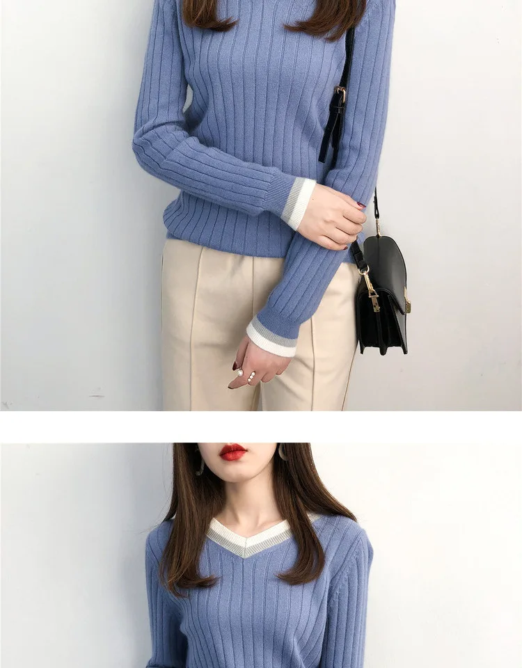 BELIARST 2019 весна и осень v-образный вырез цвет соответствующий свитер женский свободный пуловер вертикальные полоски тонкий раздел вязаная