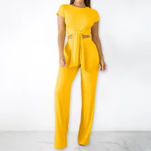 Повседневный комплект из двух предметов, укороченный топ и широкие штаны, осенний комплект из 2 предметов для женщин, комплект одежды, Женский комплект со штанами, летний женский комплект