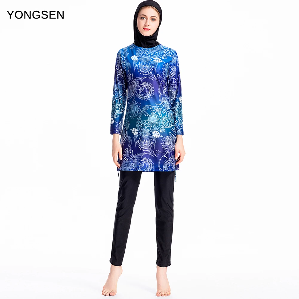 Yongsen полный охват Burkinis купальник скромный арабские пляжные мусульманский хиджаб купальный костюм с хиджабом скромные исламическое