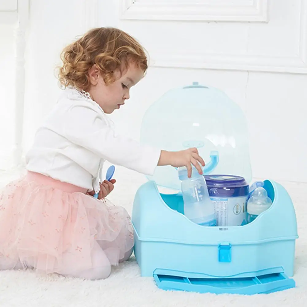 

Baby Portable Bottle Drying Racks with Anti-dust Cover Large Nursing Bottle Box Baby Dinnerware Organizer