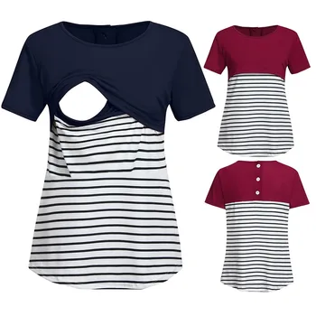 

vetement femme 2019 Women Maternity pregnancy clothes Short Sleeve Stripe Splicing Mom Nursing Baby Tops T-shirt ropa mujer