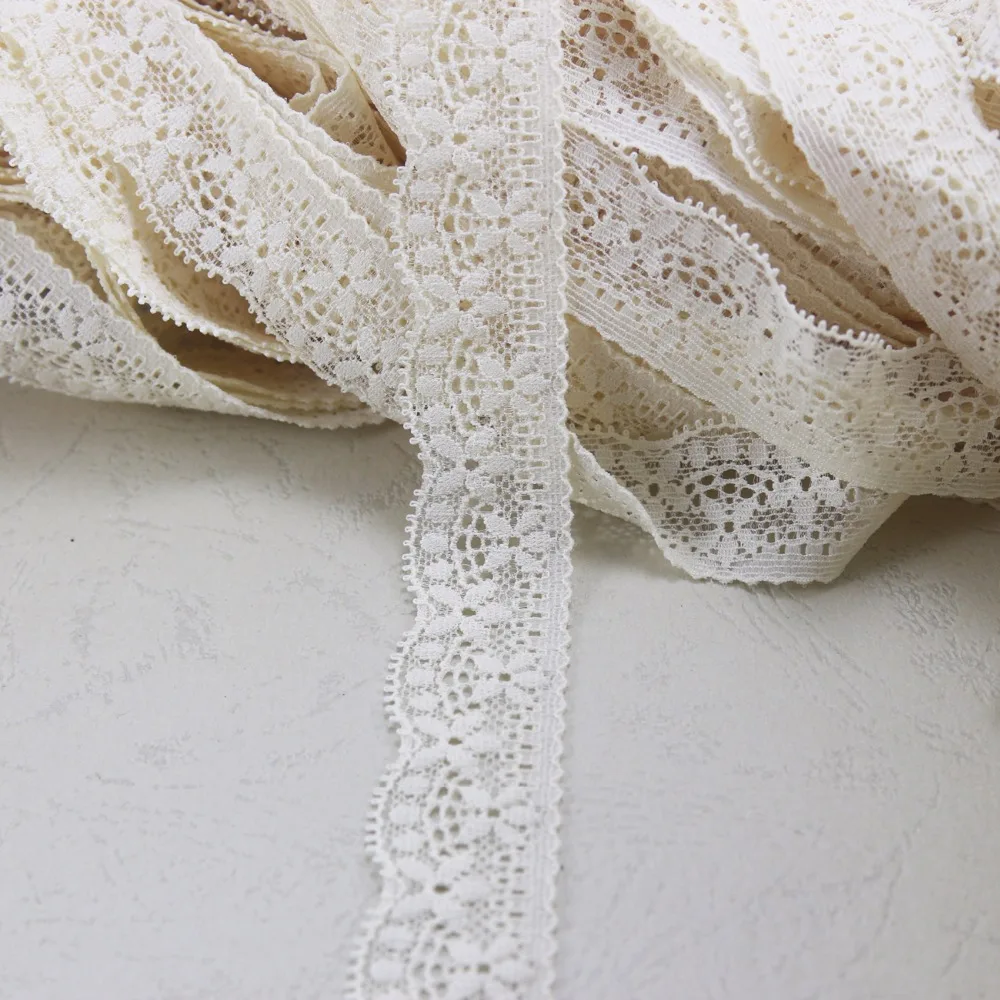 H105 140 yards 24mm width cream yellow craft Elastic Stretch Lace trim sewing garment