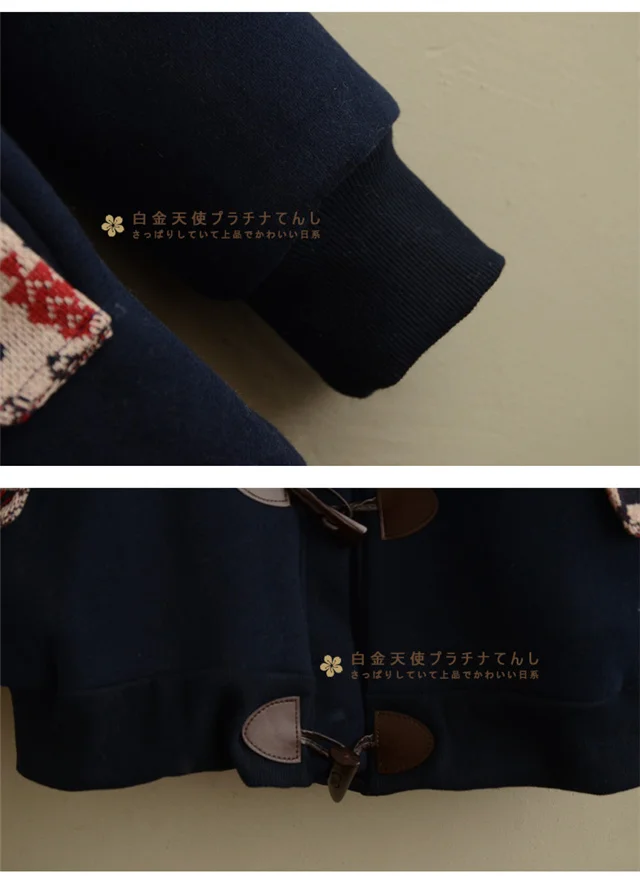 Harajuku зимнее пальто с капюшоном в духе колледжа для женщин Mori Girl лоскутное Роговая пряжка плюс бархатное женское милое пальто Z121