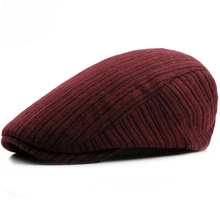 HT1473 демисезонный для женщин мужчин берет кепки Винтаж Ретро Бренд шапки для мужчин в полоску вязаная шляпа Необычные Плющ плоские кепки