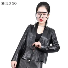 Шило GO кожаная куртка Женская Весенняя мода овчины пояса из натуральной кожи пальто V образным вырезом с длинным рукавом офисные женские