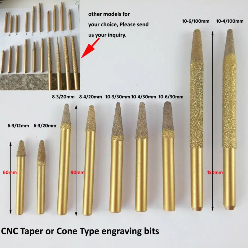 SHDIATOOL 2 шт. ЧПУ Камень Гравировка бит, резьба по камню инструменты, 10-3/30 мм Tapper бал-end камень резак