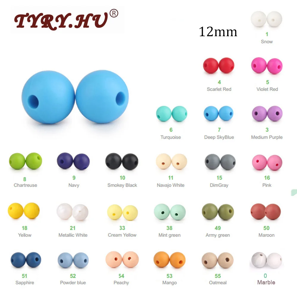 * 200pc 12mm perles de Silicone de qualité alimentaire sans BPA bébé accessoires de dentition bricolage à la mode collier de dentition pour les cadeaux d'alimentation de nouvelle maman (lot de 200)