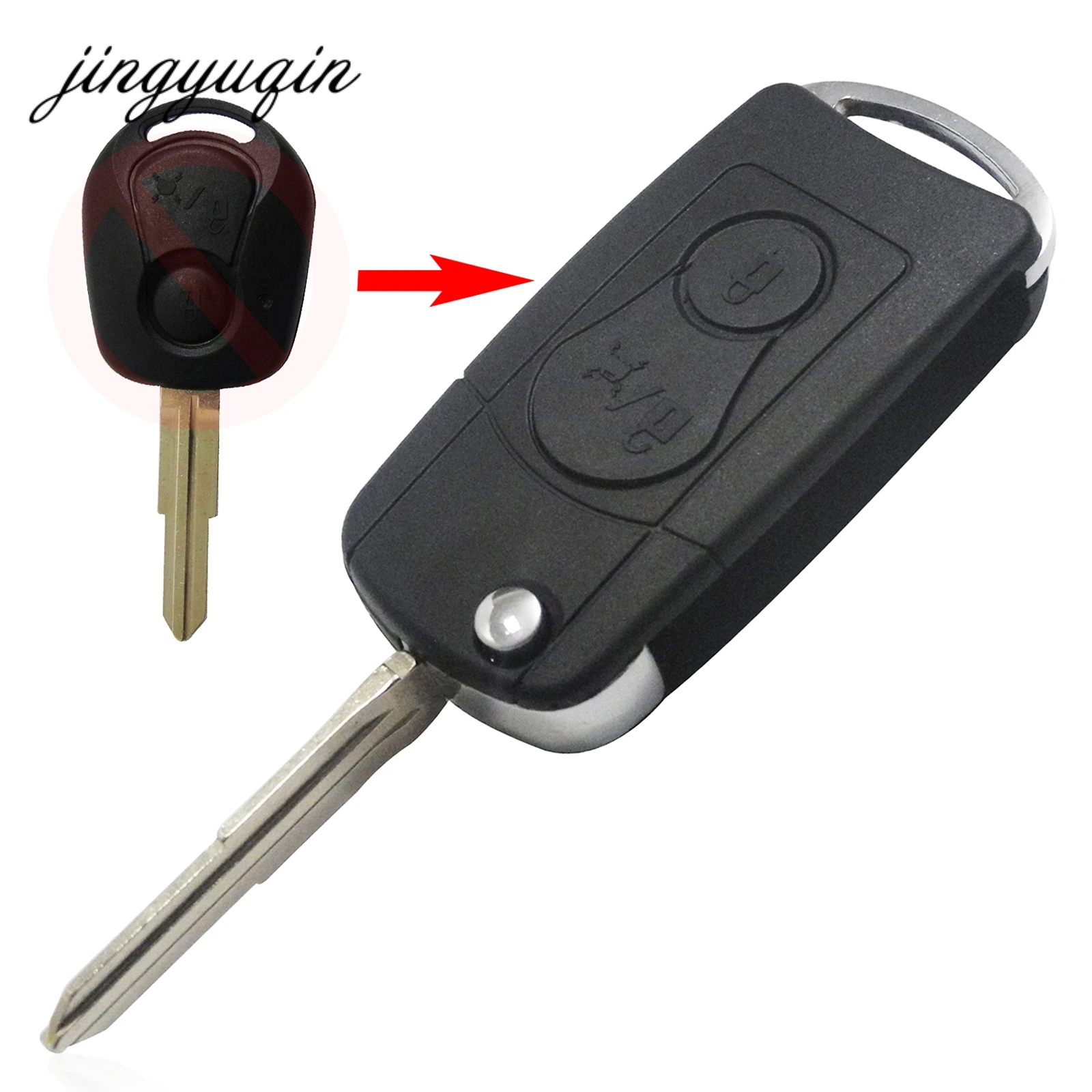 

jingyuqin For Ssangyong Remote Modify Folding Flip Key Fob Shell Case 2 Button For Actyon SUV Kyron Rexton Car Styling