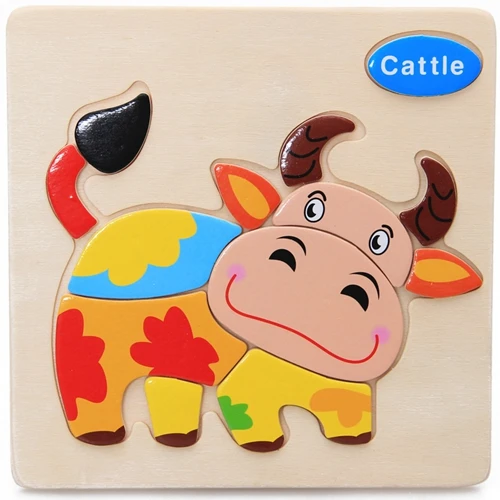 Дети 3D головоломки деревянные игрушки для дети мультфильм Животные движение фрукты головоломки интеллект детей Ранние развивающие игрушки - Цвет: cow