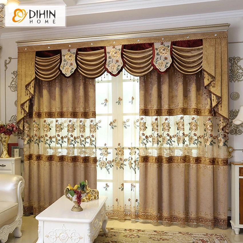 Dihin Embroidered Luxury Curtain Jacquard Blinds Curtains For