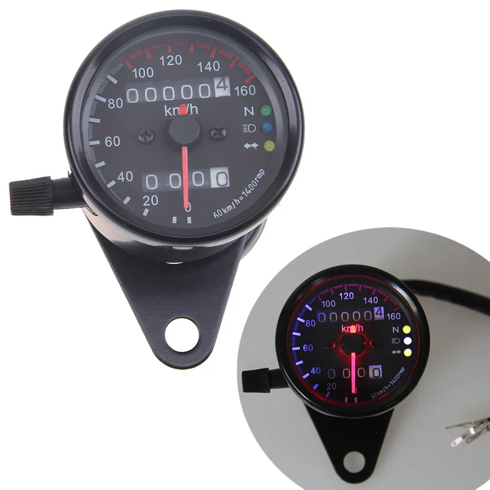 

Vintage Black Universal Motorcycle 3 LED Backlight Signal Light Dual Odometer Speedometer Gauge Motorcycle Speedometer Motocross