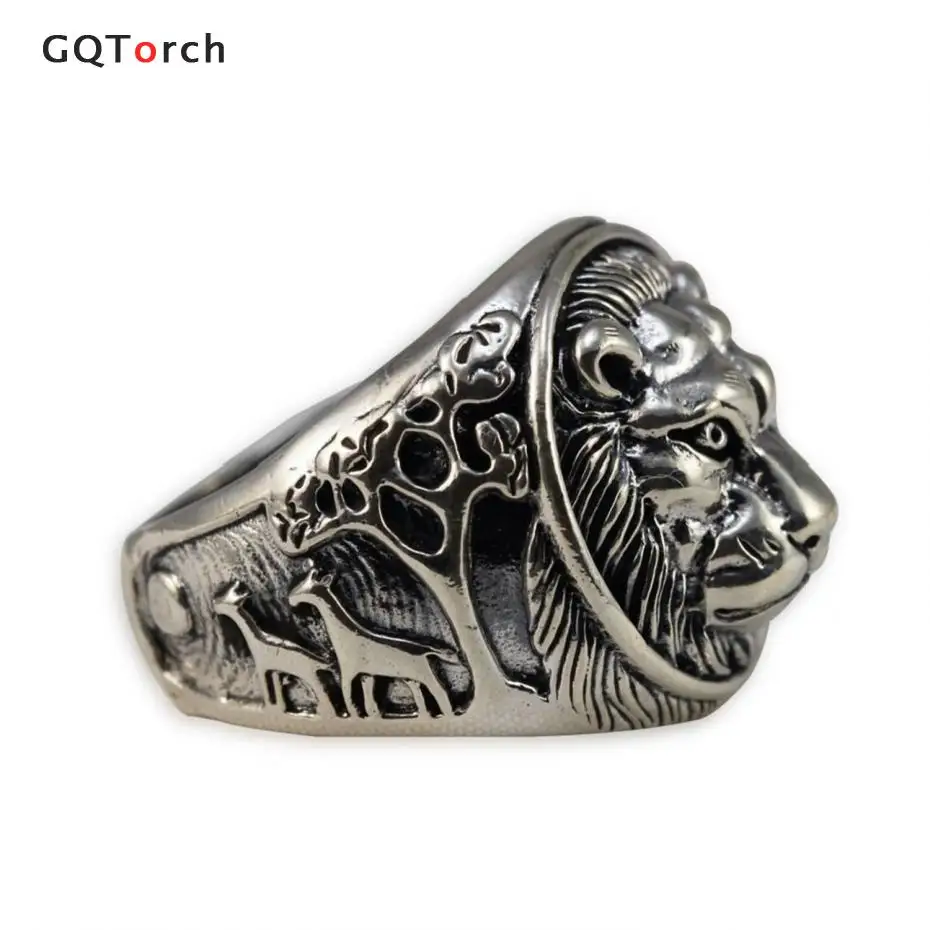 Solid 925 Sterling Silver Mens Lion Ring Vintage Punk Rings For Men delicate lion head shape ring for men