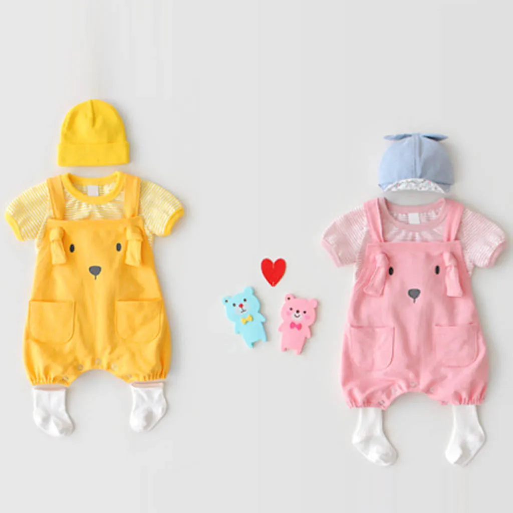 Baby Girl Boy Rompers Kid Cartoon Pocket Costume Jumpsuit Overalls OutfitsBaby Romper Summer 2019 Onesies Newborn | Мать и ребенок
