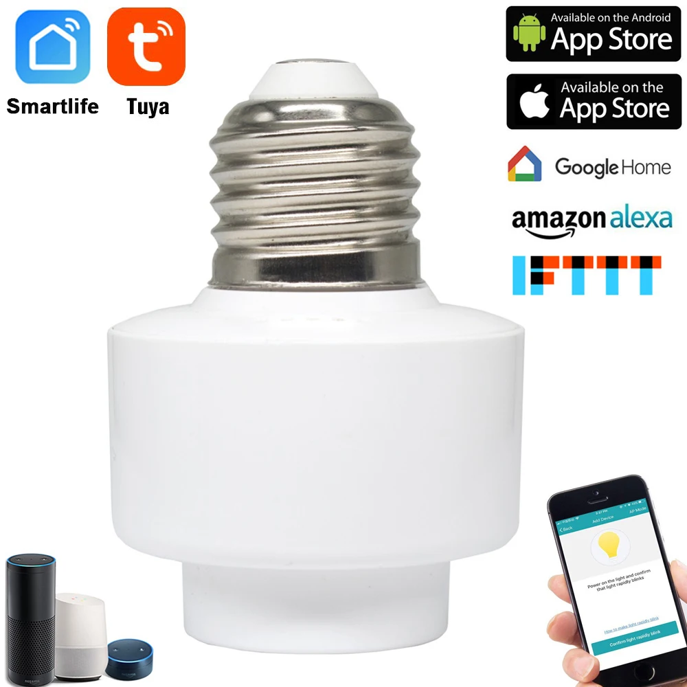 

Wifi Wireless Smart Lamp Adaptor Light Bulb Socket Screw Light Lamp Bulb Holder Cap Socket Lamp Base Support E27 E26 Home Use