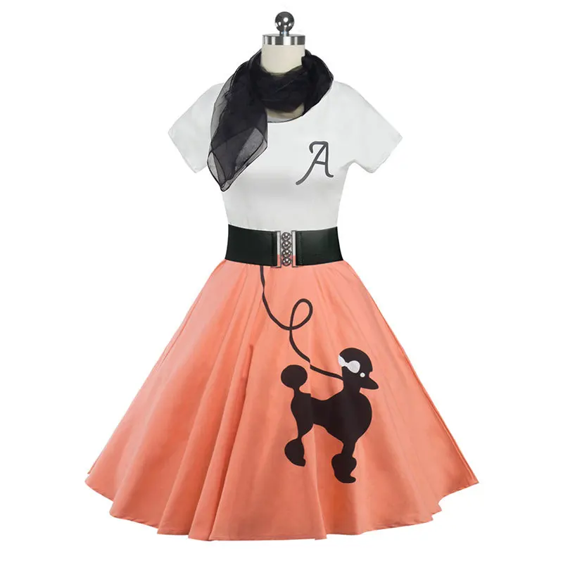 50s 60s винтажные платья Для Пуделя с шарфом женская одежда Pinup Vestidos Летние Повседневные Вечерние платья в стиле ретро