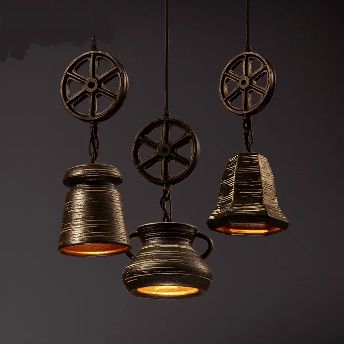 

Nordic creative personality restaurant Pendant Lights retro industrial winds coffee bars bars ceramic three wheels LU628 ZL84