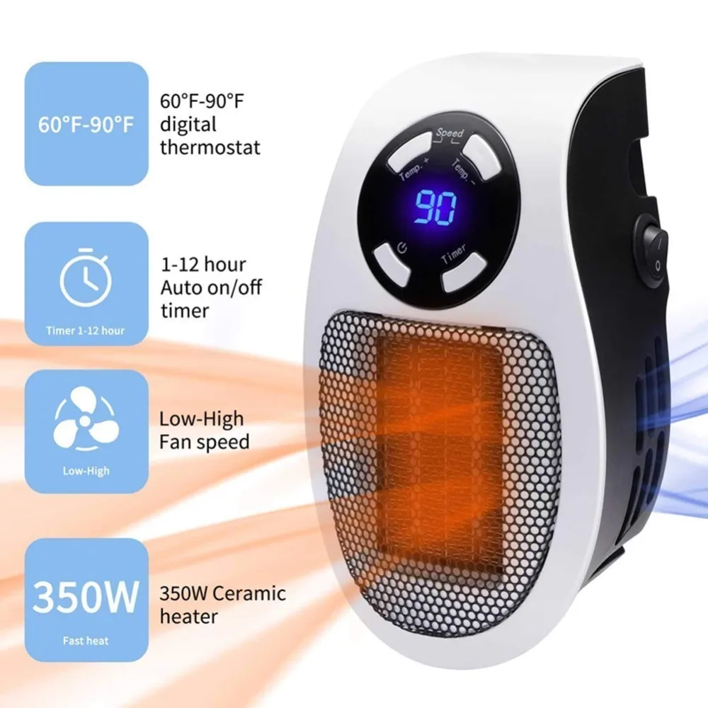 

Portable 500W Mini Fan Heater Warmer Machine Wall Digital LED Remote Control Electric Heater Fan Heater For Winter Home Office