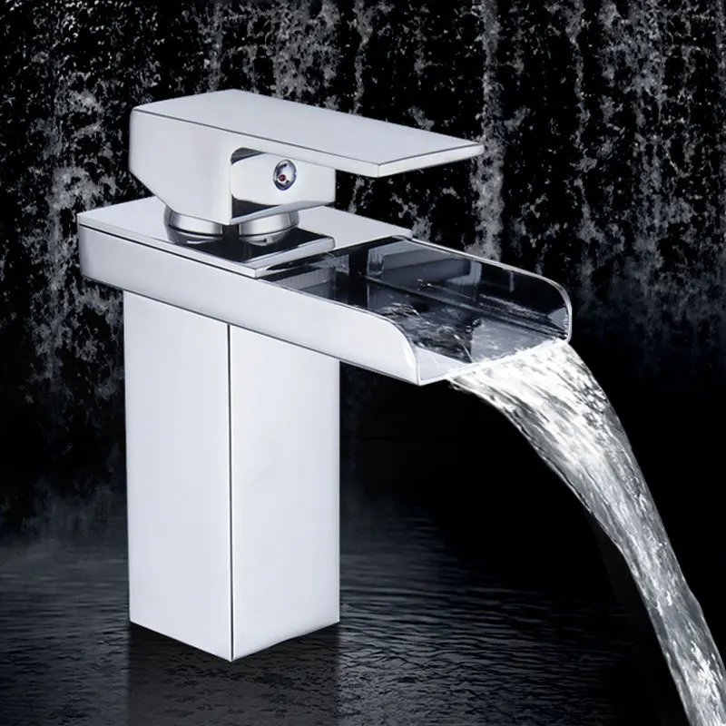Basin Faucets Square Waterfall Bathroom Faucet Single Handle Basin