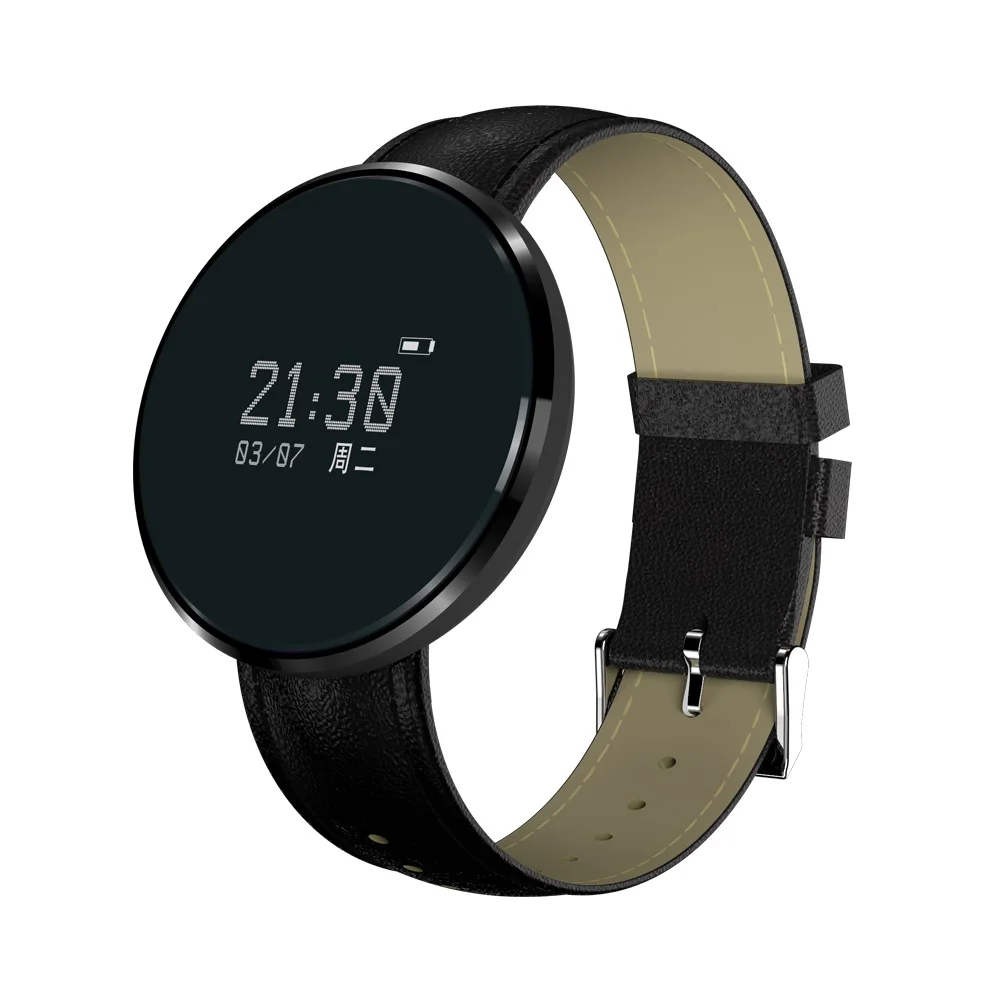 Android IOS Luxury Leather wristband Business man women Round blood pressure sleep monitoring Sport smart Bracelet