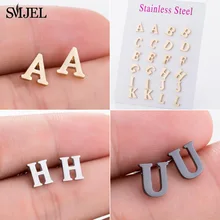 SMJEL Нержавеющая сталь A-Z алфавитные серьги Модные украшения крошечные персонализированные слово буква серьги для женщин, девушек, детей Подарки