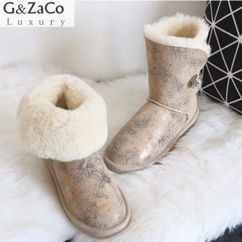 G&Zaco Luxury Winter Australia Sheepskin Snow Boots Natural Wool Sheep Fur Boots Mid Calf Crystal Button Flat Women Fur Boots G&Zaco Luxury Winter Australia Sheepskin Snow Boots Natural Wool Sheep Fur Boots Mid Calf Crystal Button Flat Women Fur Boots