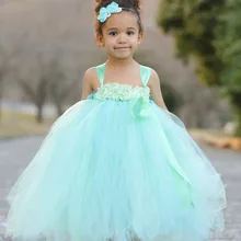 Зеленое платье-пачка цвета мяты с цветочным рисунком для девочек ободок с милым цветком праздничное платье на день рождения для маленьких девочек PT82