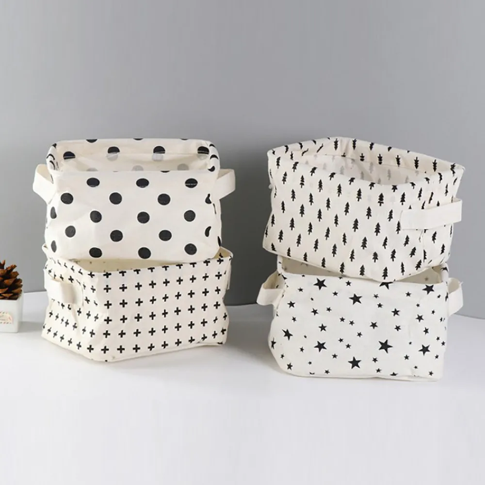 

Multi-purpose storage box cotton linen desktop storage basket debris storage box with handle L517