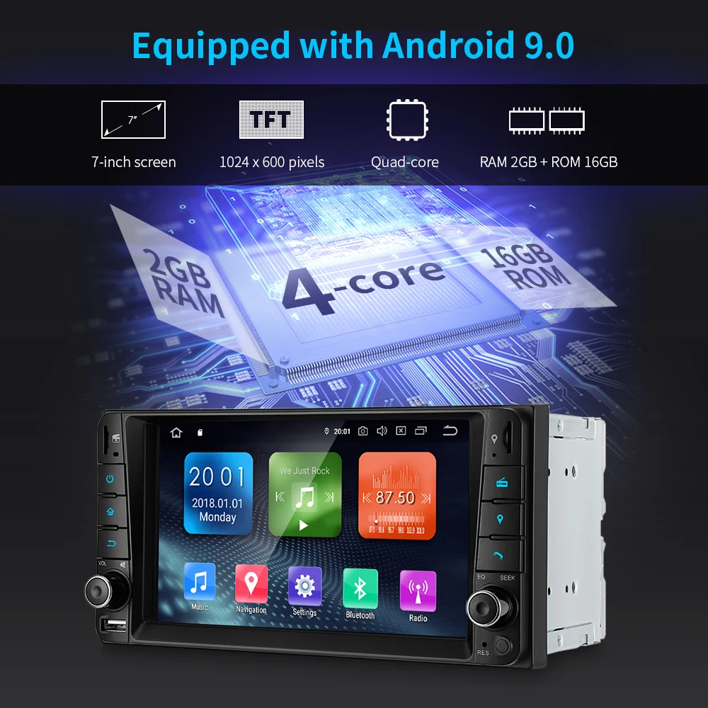 Cheap Android 9.0 Car Multimedia Player for Toyota 2din GPS Car Video Player 4G WiFi Bluetooth Stereo Audio AM FM Auto Radio OBD DSP 1