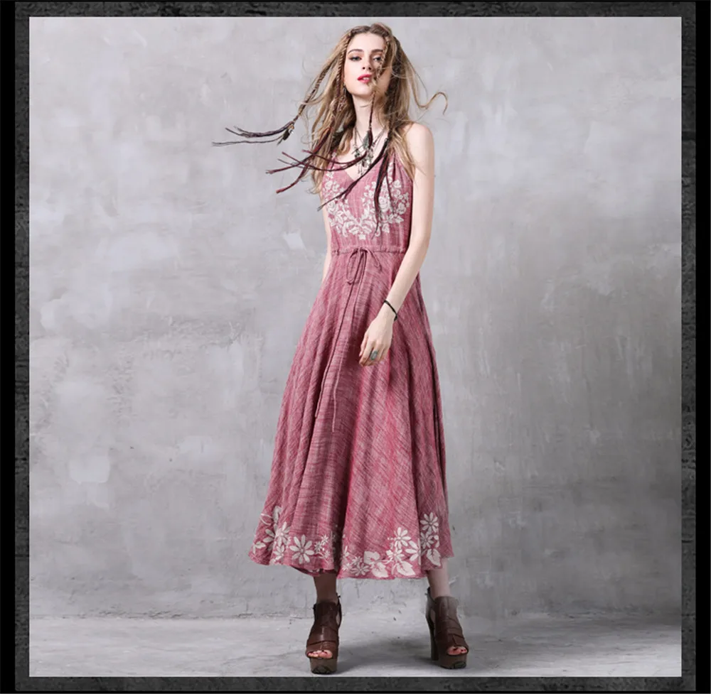 Spaghetti Strap Summer Long Dress 2017 Vintage Embroidery Vestidos Sleeveless Summer Style Tank Dress Femininos Party Dresses (10)