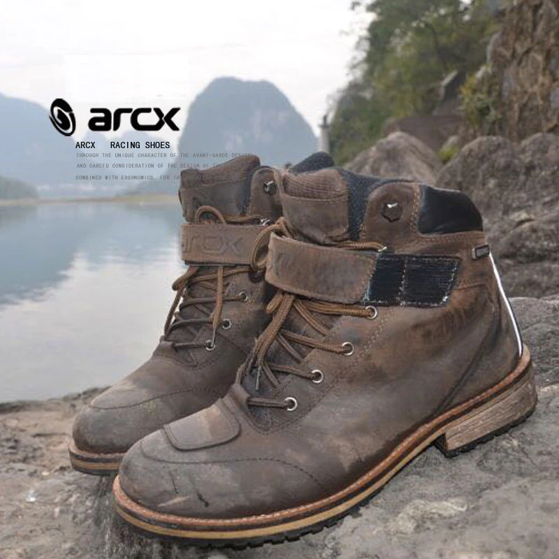 ARCX Moto Cheville Bottes Moto Vintage Morocicleta Étanche Chaud Botas Motocross Véritable Cuir Extérieur Loisirs Chuteiras