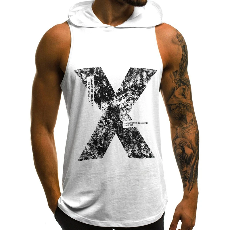 

2019 Gyms Clothing Fitness Men Tank Top with Hooded Mens Bodybuilding Stringers Tank Tops Workout Singlet Sleeveless Shirt