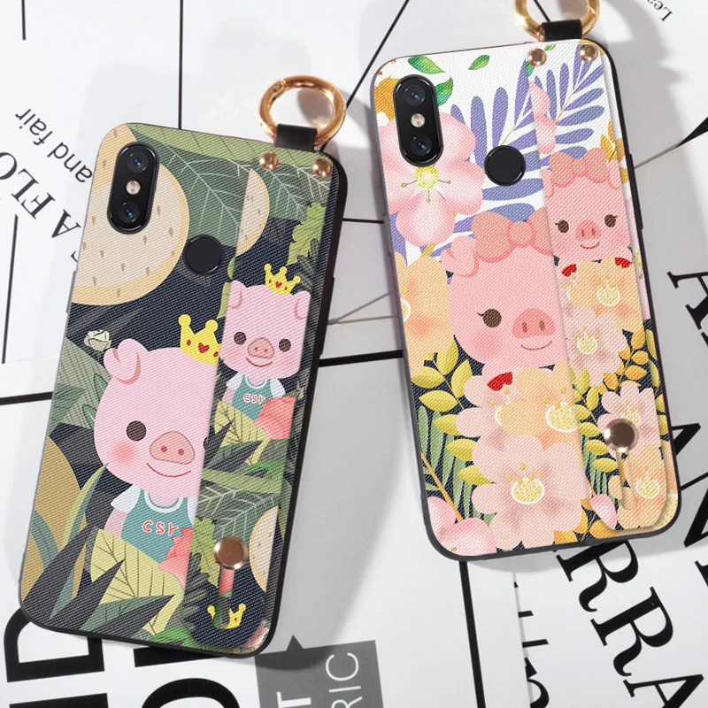 

Cute Wrist Strap Phone Cases For Xiaomi Mi Max 2 Max2 Max3 cartoon pig Scrub case For Xiaomi Mi Max 3 Pro animal silicone Cover