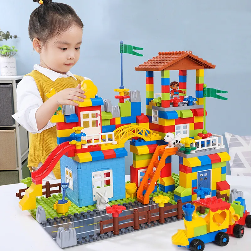 

178Pcs Colorful Big Particle Building Blocks DIY City House Roof Educational Toys For Children Compatible LegoINGlys duplo slide