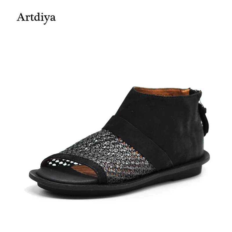 Artdiya Original Vintage Sheepskin Summer Boots All-match Comfortable Cool Hollow Handmade Flat Women Sandals 03552