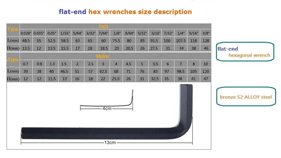 30 шт. шестигранный ключ шестигранный гаечный ключ метрический дюймовый шестигранный ключ Бронзовый S2 сплав сталь L Тип