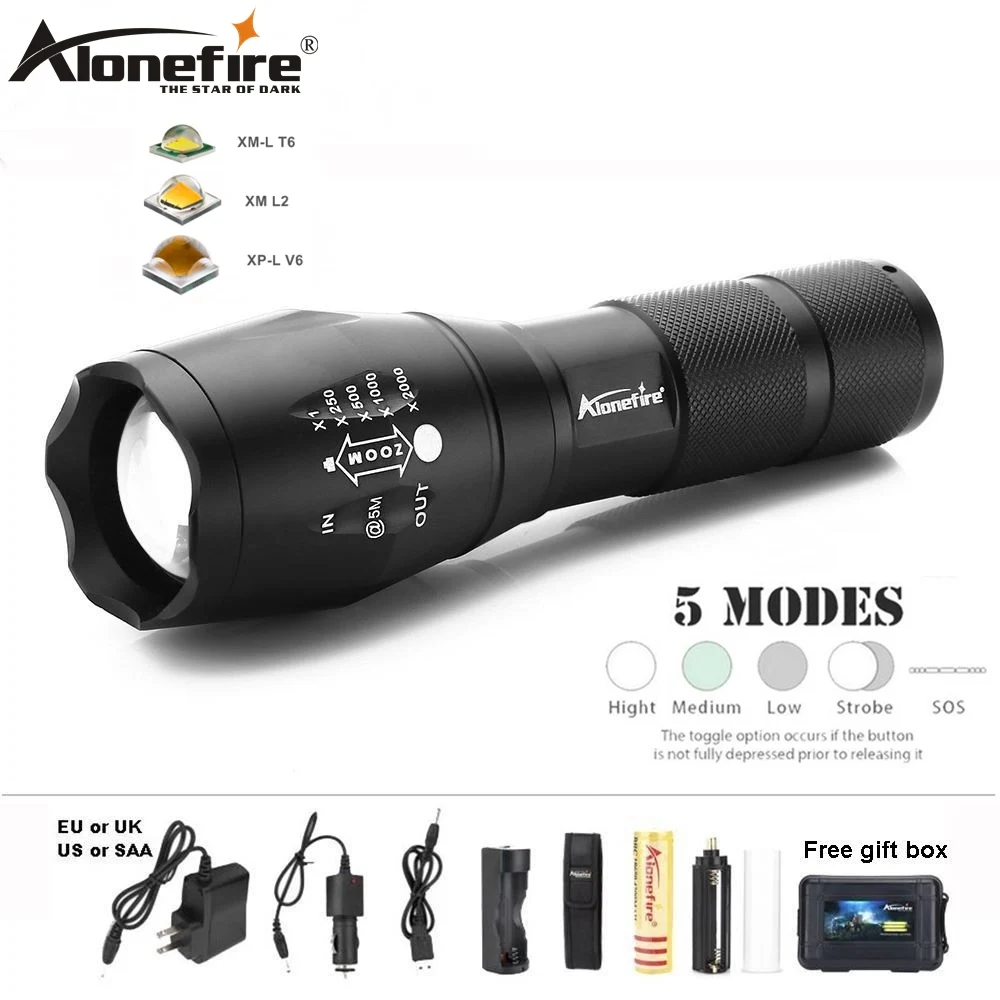 AloneFire X800 CREE XP-L V6 T6 led Zoom flashlight 12W super bright Troch Home work Camping Travel lamp for 18650 LI-Ion battery