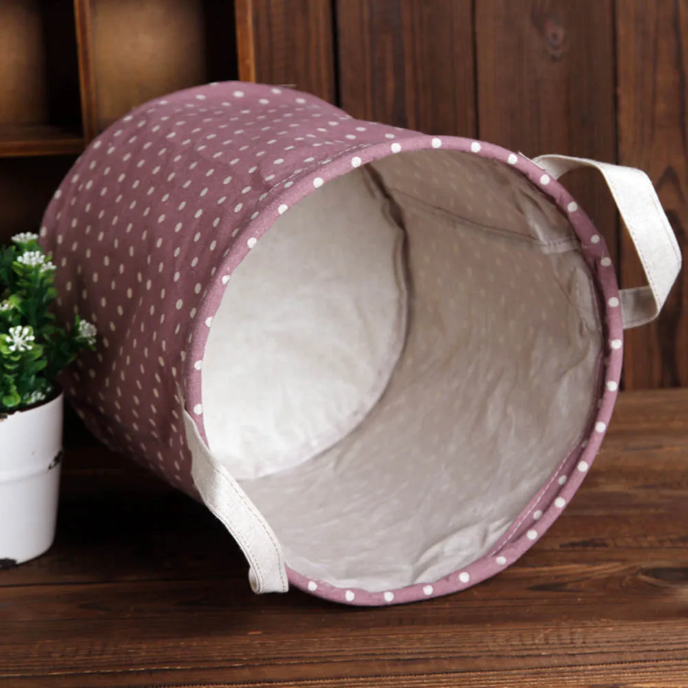 بسيطة البولكا نقطة الكتان سلة التخزين للعب صغيرة الغسيل أكياس سلة للملابس الداخلية الجدول مخزن للمكياج مربع