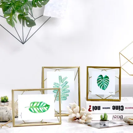 

4/6/7 Inch Metal Glass Geometric Golden Photo Frame Creative Photo Decoration Frame Set Wedding Gift Desktop Home Decor ZM159