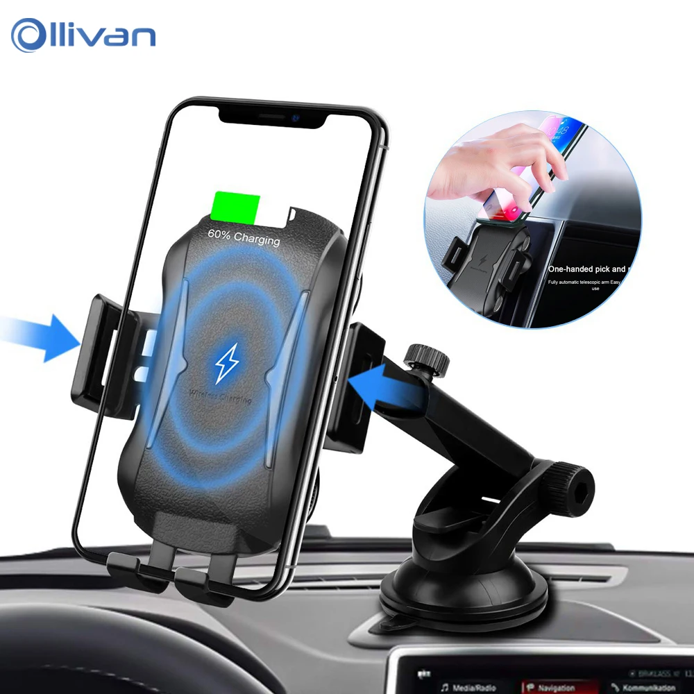 Qi Wireless Car Charger For For Samsung S10 S 9 for iPhone X Intelligent Infrared Sensor Fast Wireless Charging Car Phone Holder