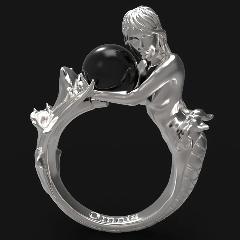 

2019 Creative Mermaid White/black Pearl Rings For Women Rose Gold/silver Sea Ring Female Birthday Wedding Engagement Jewelry