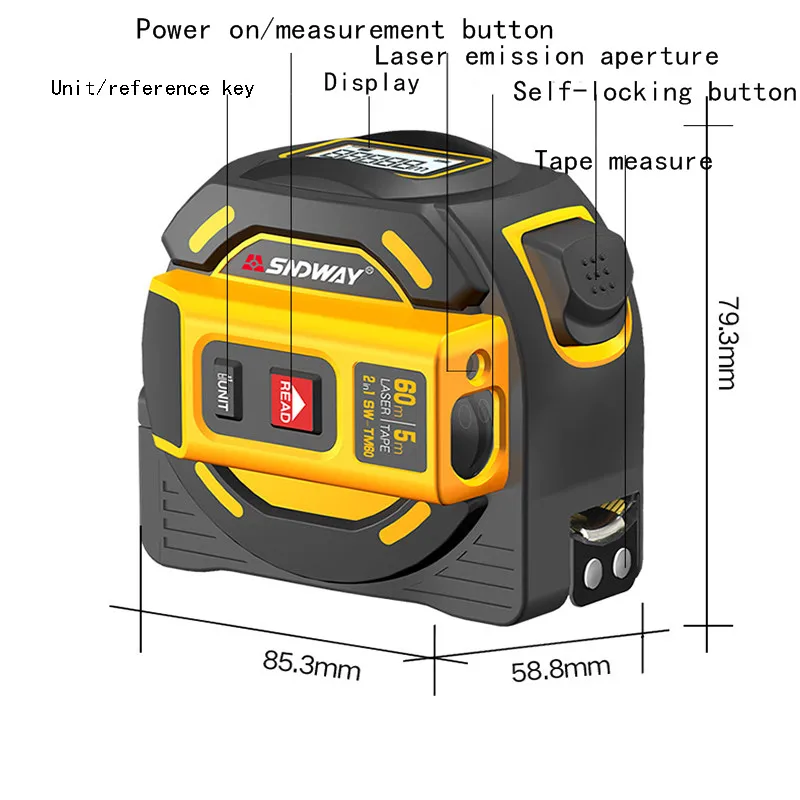 KALAIDUN Tape Measure Laser 2in1 Laser Measure 40M60M Tape Measure 5M  LCD Digital Display Magnetic Hook Screwdriver Nylon DIY9