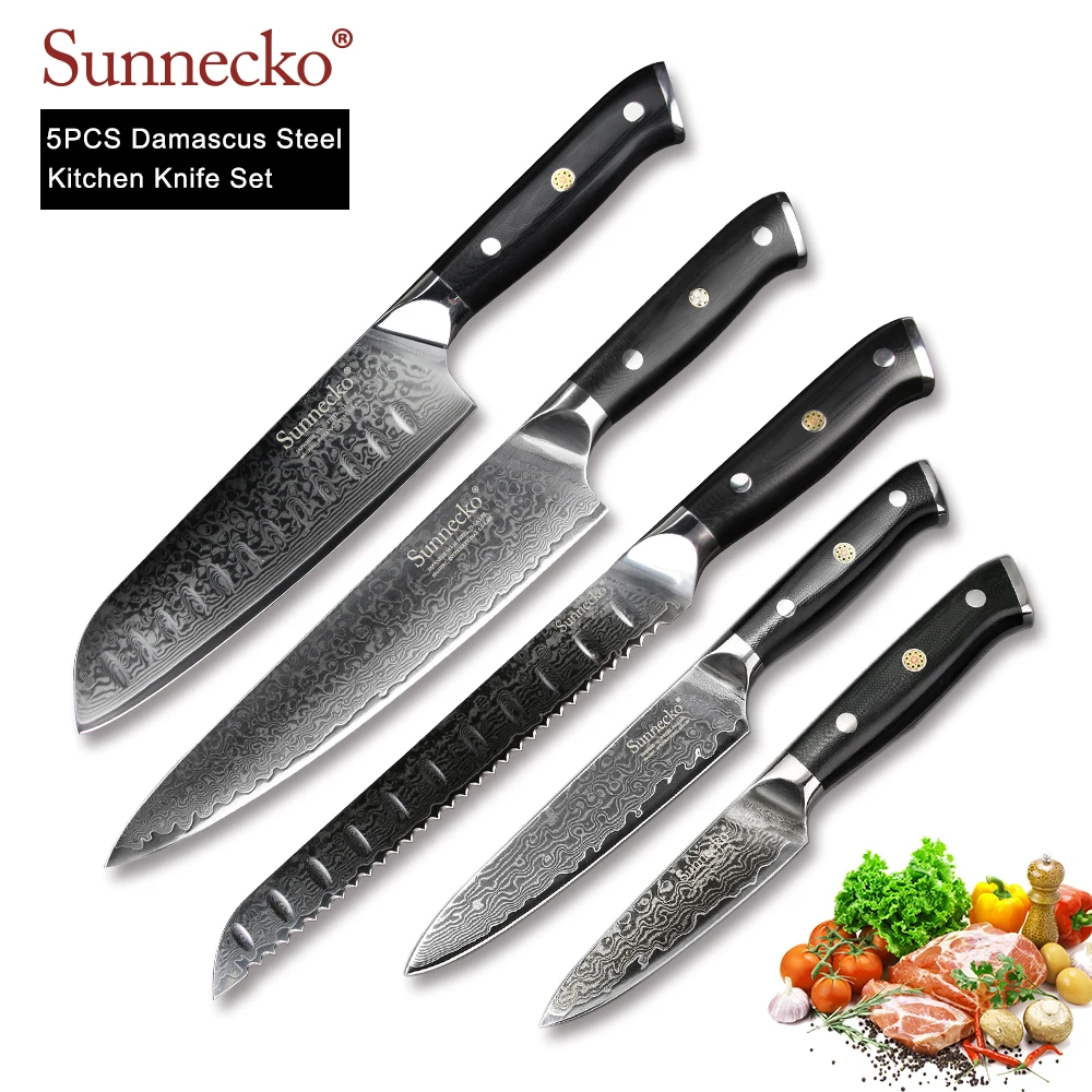 Набор кухонных ножей SUNNECKO из 5 предметов Универсальный японский дамасский резец