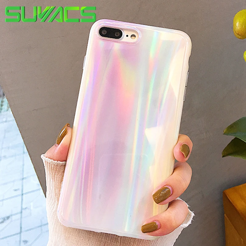 SUYACS Phone Case For iPhone 6 6S 7 8 Plus X XS MAX XR Beautiful White Aurora Holographic Laser Soft IMD Phone Back Cover Bag SUYACS Phone Case For iPhone 6 6S 7 8 Plus X XS MAX XR Beautiful White Aurora Holographic Laser Soft IMD Phone Back Cover Bag
