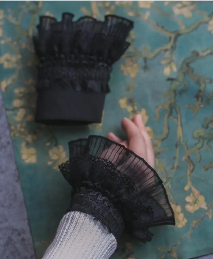 Для женщин черный цвет винтажная кружевная перчатка леди поддельные кружева рукава рука черный с накладным рукавом перчатки без пальцев R463