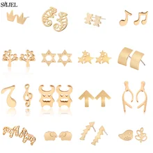 SMJEL pendientes Рок Музыка Серьги гвоздики для женщин и мужчин карта Овцы серьги в виде птиц уха золотого цвета ювелирные изделия горячая распродажа